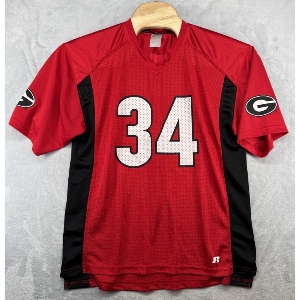 Georgia Bulldogs Jersey Russell Athletic #34 Red Football Men's Large L